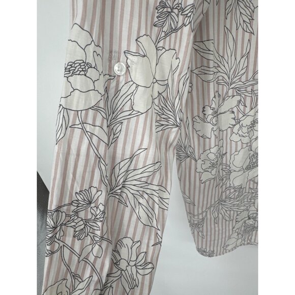 Express The City Shirt Pink White Floral Striped roll tab Long Sleeve size large - Picture 6 of 8